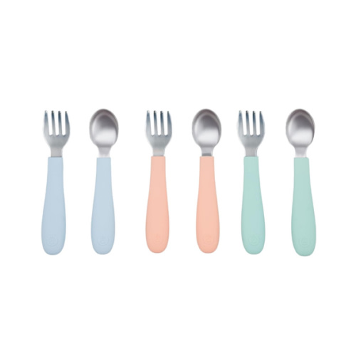 WeeSprout Toddler Utensils, 3 Forks & 3 Spoons, 18/8 Stainless Steel & Food Grade Silicone, Thick Easy-Grip Handles, Perfect Length For New Self Feeders, Gentle On Gums & Teeth, Dishwasher Safe
