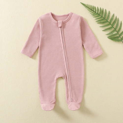 Rciityk Baby Girls Boys Footie Pajamas Rompers Newborn Baby 2 Ways Zipper Crewneck Jumpsuits Unisex Infant Long Sleeve Solid Color Sleeper Bodysuit for 9 Months
