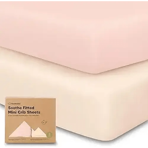 2-Pack Mini Crib Sheets Fitted - 38x26 Pack N Play Sheets for Pack and Play Mattress, Organic Cotton, Soft & Breathable Playard Bedding, Neutral Mini Toddler Bed Cover for Boys, Girls (Cameo)