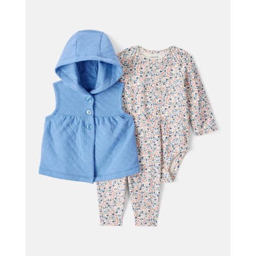 Baby Girl 3-Piece Floral Sleeveless Vest & Pant Set - Blue | Carter's