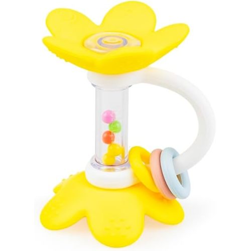 Standing Flower Silicone Baby Rattle Teether – 5 Textured Petals for Gum Relief | Colorful Bead Rattle | Easy-Grip Handle | BPA-Free, Phthalate-Free | Sensory Toy 3-36 Months