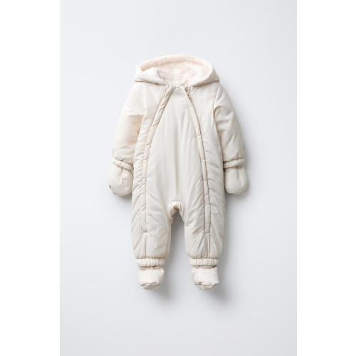 NYLON ROMPER WITH DETACHABLE MITTENS AND BOOTIES - Ecru | ZARA United States