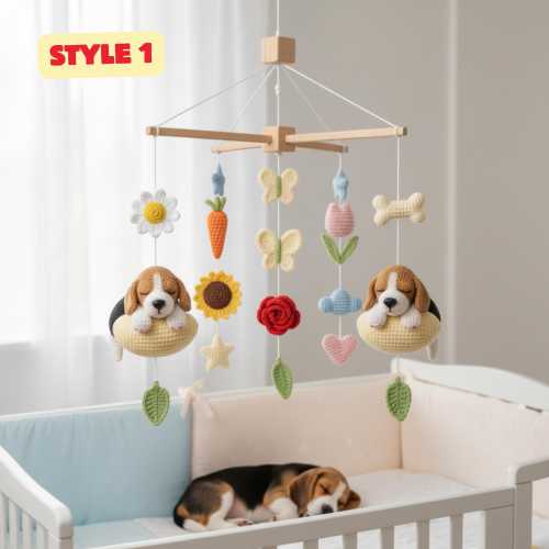 Crochet Beagle Puppy Baby Mobile Handmade Dog Crib Toy Amigurumi Nursery Decor Gift