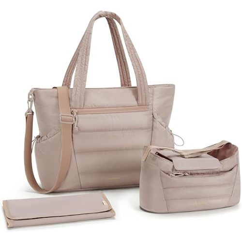 mommore Diaper Bag Tote with Stroller Organizer Puffer Bag Large Capacity Baby Bag with Changing Pad for Travel, Hospital