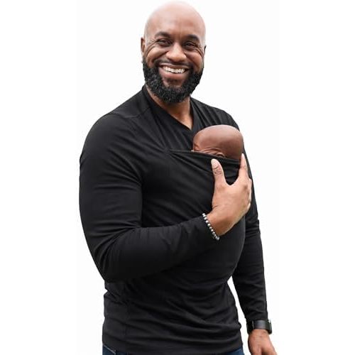 Lalabu Long-Sleeve Dad Shirt - Baby Wraps Carrier for Dad with Hand-Free Patented Pouch - Engineered for Bonding, Safety, & Comfort for Newborns Up to 15 Lbs. - CPSC Compliant