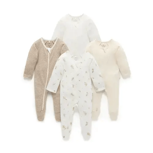 4 Pack Baby Growsuits – Vanilla Wattle Bee | Purebaby - Purebaby