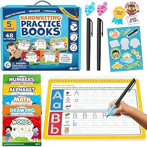 Magic Grooved Writing Practice for Kids Age 3-5 - Grooved Writing Books for Kids 3-5 - Handwriting Practice for Kids 5-7 - Tracing Books Toys for 4 Year Old - Preschool Learning Activities