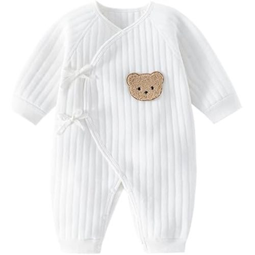 Newborn Baby Cotton Onesie, Cute Bear Patched Casual Long Sleeve Bodysuit, Toddler & Infant Boy's Girl's Comfortable Clothing