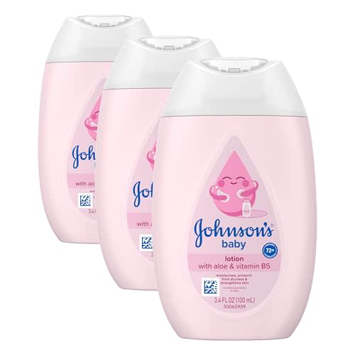 Johnson's Baby Lotion with Coconut Oil,Aloe Vera & Vitamin B5,72 HR Hydration,Skin Moisturizer,Hypoallergenic,Newborn Safe,Protects From Dryness&Strengthens Skin,Baby Essentials, 3.4 fl.oz (Pack of 3)