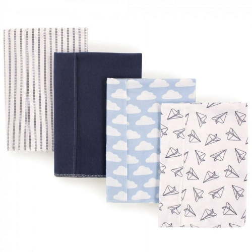 Hudson Baby Infant Boy Cotton Flannel Burp Cloths 4pk, Paper Airplane, One Size