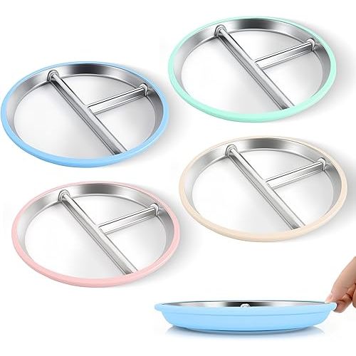 4-Pack Stainless Steel Baby Suction Plates