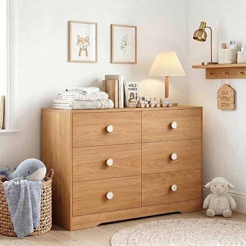 BERRY NEST Wood Dresser for Bedroom, Modern Baby Dresser for Nursery, Large 6 Drawer Closet Dresser for Clothes, Sturdy Storage Chest of Drawers