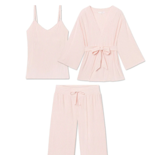 LAKE | Women | DreamModal™ Pajamas | English Rose Pencil Stripe Maternity Kimono Bundle