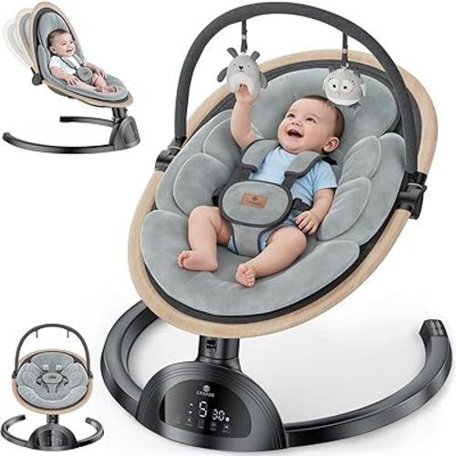 Electric Baby Swings for Infants, Infant Swing with Music Speaker, 3 Seat Positions, 5 Speeds and Remote Control for Newborn Boy Girl, Indoor & Outdoor Use, Black