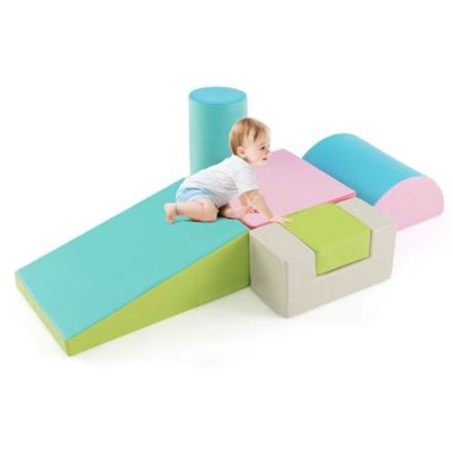 Costway 6 PCS Kids Climber Play Set Indoor Foam Climb and Crawl Activity Blocks w/ Cover Green