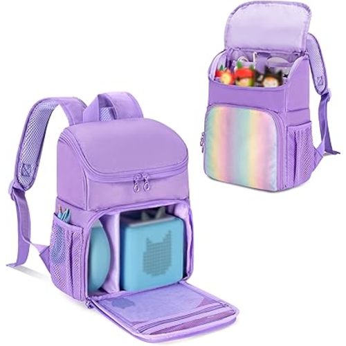 Carrying Backpack Compatible with Toniebox 2/1, Travel Bag for Audio Player Starter Set, Accessories Storage for Charger Headphone, 3 Clear Pockets for Figures Display, Purple (Bag Only)