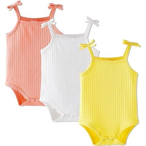 OPAWO Sleeveless Onesies for Baby Girl Tank Top Onesies 3 Pack Ribbed Newborn Bodysuit Girl Summer Clothes Undershirts 0-24M