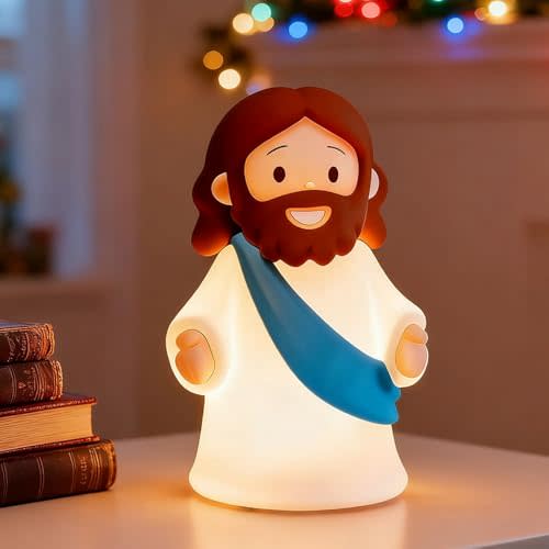 KangTen CHEN Jesus Night Light Rechargeable Bedside Night Light Dimmable Silicone LED Light Ideal for Religious Gatherings, Gifts for Sunday School, Baptism Presents, Easter Egg Decorations (Blue)