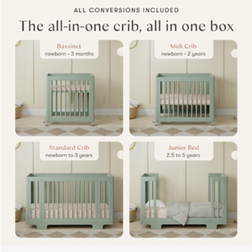 babyletto Yuzu 8-in-1 Convertible Crib with All-Stages Conversion Kits - Light Sage