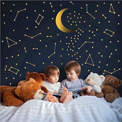 190 Gold Star Constellation Wall Decal Kids Bedroom Removable Decoration Outer Space Nursery Sticekrs Zodiac Astronomy Art Mural Decor ZB162 (Gold)