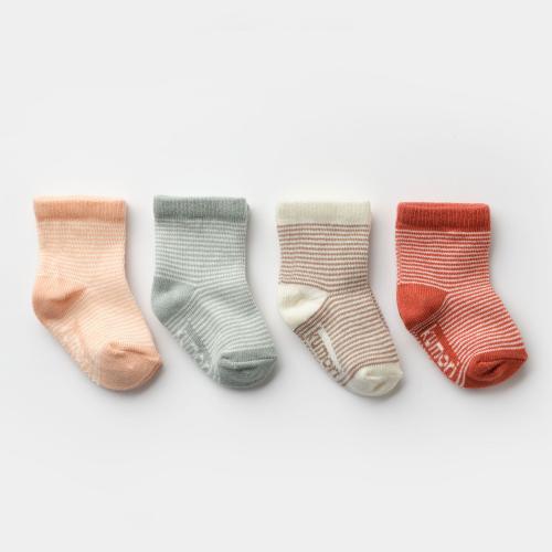 Striped Cotton Baby Sock Set – 4-Pack in Earthy Neutrals: Sage, Terracotta, Salmon and Cream | Soft & Breathable Baby Basics