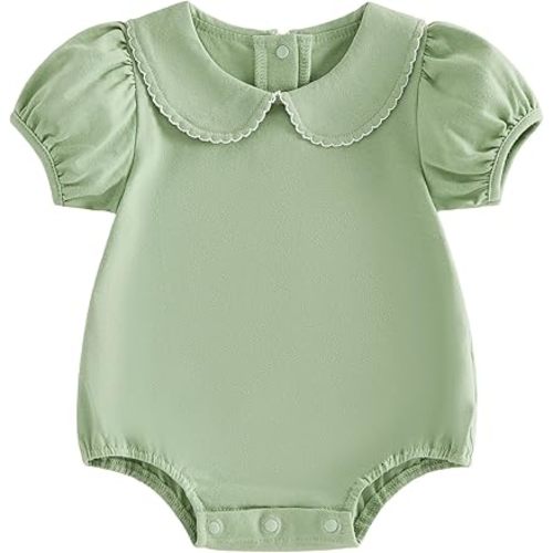 Merqwadd Baby Boy Girl Bubble Romper Infant Short Sleeve Collar Romper Oversize T-shirt Cotton Bodysuit Top