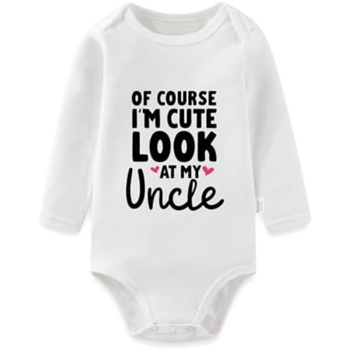 Of Course I'm Cute Look at My Uncle Baby Bodysuits, Long Sleeve Romper, Infant Outfits for Girls Boys 0-24 Months