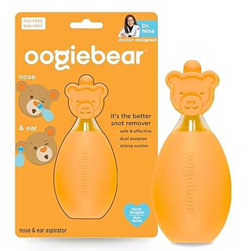 oogiebear: Baby Nasal Aspirator - Safe Booger & Earwax Remover for Newborns, Infants, Toddlers - Better Syringe, Airtight Suction, Nose Sucker - Essential Baby Stuff, Diaper Bag Must-Haves, Orange