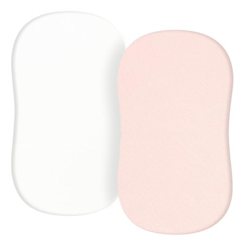 TILLYOU Baby Bassinet Sheets for Girls Boys 2 Pack Baby Sheets for Square Rectangle Oval Bassinet Mattress 33X16 Inch, Pink & White
