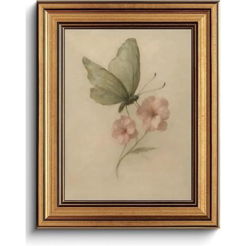 Vintage Gold Framed Butterfly Wall Art Butterfly Floral Wall Decor 8x10in