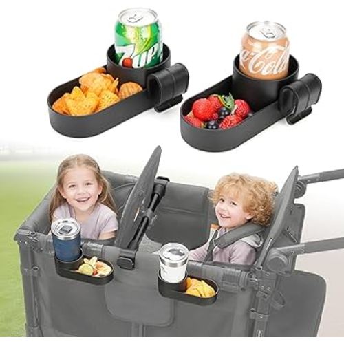 2-Pack Stroller Wagon Snack Tray with Spill-Proof Cup Holders - Compatible with WONDERFOLD W2 & 4 Elite (2 & 4 Seats) | Kid Snacks & Drinks Tray, Detachable, Easy Install, Dishwasher Safe.