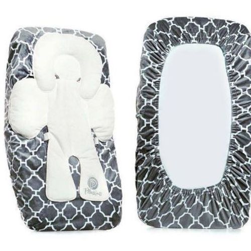 PillowSheets Ultra Plush Changing Pad Cover, With Built-in Body Support - Gray/White: Polyester Quatrefoil Design