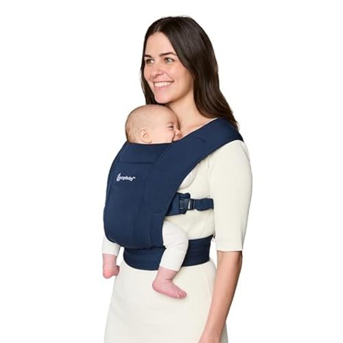 Ergobaby Embrace Baby Carrier Newborn to Toddler - Lightweight Ergonomic Baby Carriers - Cozy Essentials (7-25 Pounds), Ponte Knit, Midnight Blue