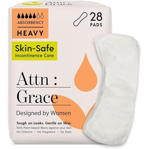 Attn: Grace Heavy Incontinence Pads for Women, 28-Pack - Plant-Based, High Absorbency, Breathable - Incontinence Pads for Heavy Bladder Leaks & Sensitive Skin