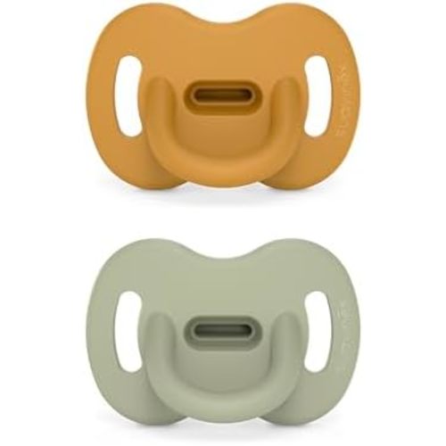 Suavinex SX PRO Silicone Pacifier, 6-18 Mths, Mustard/Green, 2Pk