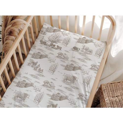 Farm Toile Crib Sheet Vintage Crib Bedding French Toile De Jouy Bedding Farm Nursery Toile Baby Standard Crib Fitted Sheet Vintage Bedding