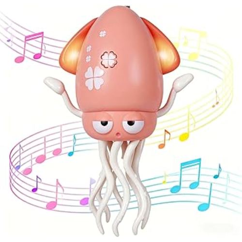 Dancing Octopus Baby Toy - Electric Crawling Octopus Tummy Time Toy - USB Rechargeable Dancing Musical Squid Toys with Lights, Birthday Gifts for 3 4 5 6 Year Old Boys Girls, Funny Desk Decor (Pink)