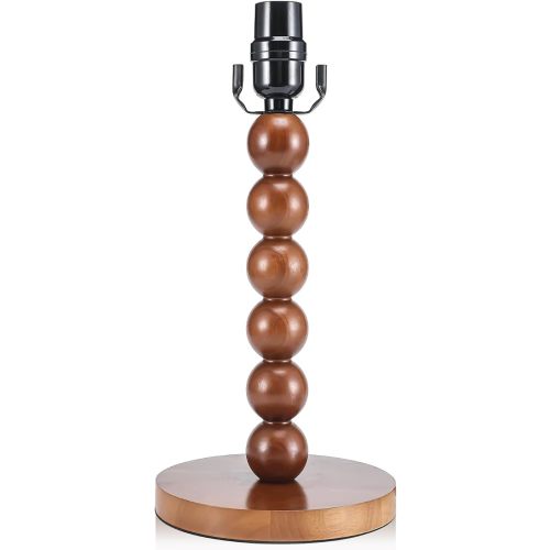 1 Pack Wooden Beads Stick Lamp Holder Brown Wooden Lamp Base Without Shade 14.2 x 6.5 x 6.5 Inches E27 E26 Light Holder with 5 Feet of Wire Length Without Bulb