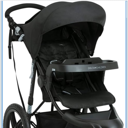 Delta Children Apollo Jogging Stroller - Shock Absorbing Frame with Large Canopy & Recline - Car Seat Compatible, Black
