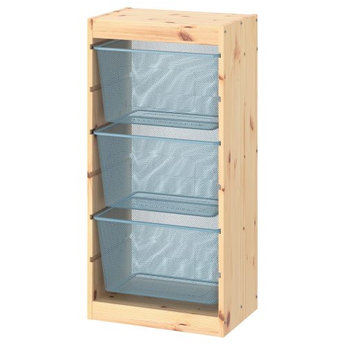 TROFAST Storage combination with boxes - light white stained pine/gray-blue 17 3/8x11 3/4x35 7/8 "