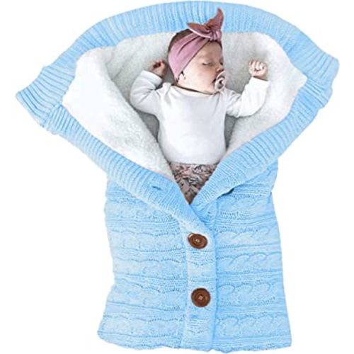 XMWEALTHY Unisex Infant Swaddle Blankets Soft Thick Fleece Knit Baby Girls Boys Stroller Wraps (Light Blue)