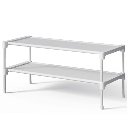 Kitsure Shoe Rack - Non-Woven Shoe Rack Shelf, 27.5" Wide - 2 Tier, White | Shoe Organizer for Closet, Entryway, Garage, Stackable Shoe Shelves, college dorm&apartment essentials