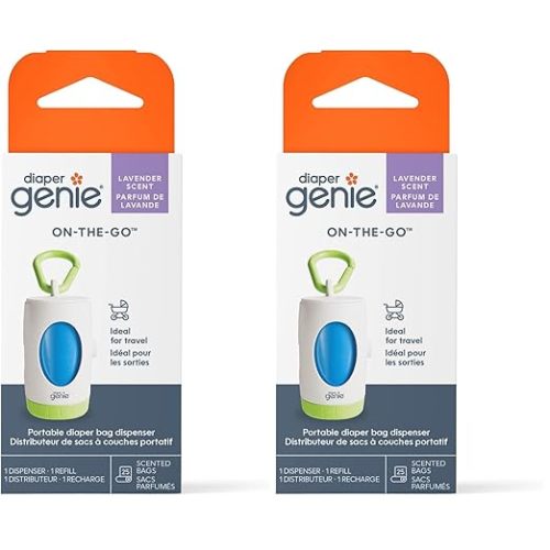 Diaper Genie Portable Diaper Bag Dispenser - Includes a Refill with 25 Lavender-Scented Disposable Bags (Pack of 2)