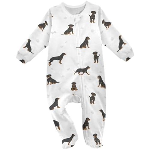 vvfelixl Exercises Doberman Dog Baby Sleepers For Girl Boys Newborn Baby Play One-Piece Footies For 0-24 Months White