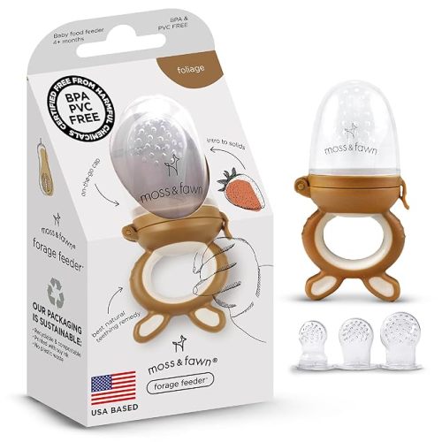 Moss and Fawn Forage Feeder - Soothing Silicone Frozen Breast Milk Popsicle & Baby Food Teething Toy, Pacifier, Fruit Feeder, & Teether - BPA, PVC & Phthalate-Free - Foliage
