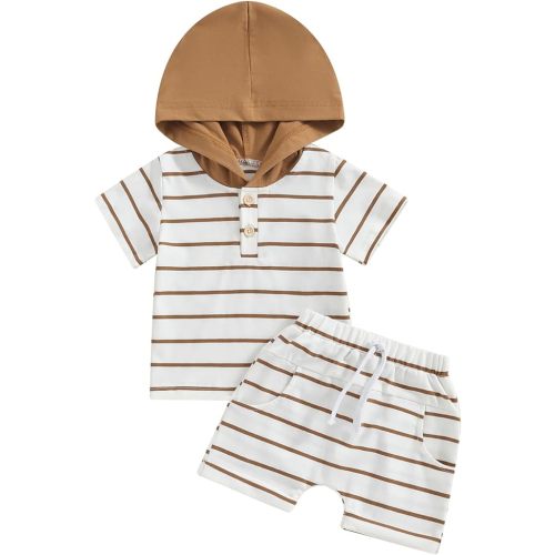 FOCUSNORM Toddler Baby Boy Summer Clothes Baseball Short Sleeve Hooded T-Shirt Elastic Waist Shorts Newborn Infant Boy Outfit