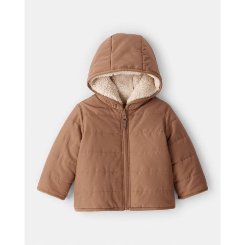 Baby Boy Reversible Sherpa Hooded Midweight Jacket - Brown - Carter's | Carter's