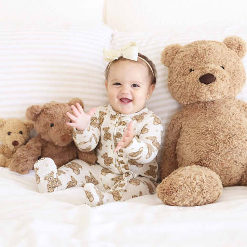 Beary Sweet Bamboo Waffle Zipper Ruffle Footie