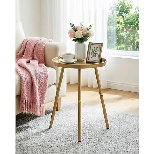 AOJEZOR Side Table: End Table for Any Room - Small Side Tables for Small Spaces Pure Golden with 3 Legged
