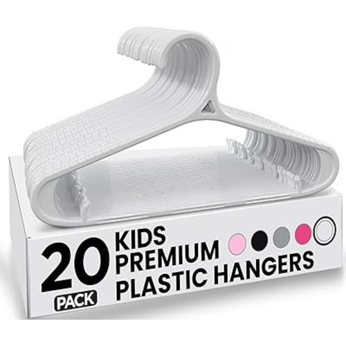 Utopia Home Kids Hangers 20 Pack - 11 Inch Plastic Baby Hangers for Closet - Childrens Hanger for Clothes & Infant Hanger for Closet - Non-Slip Shoulder Grooves, Strap Hooks & Pants Bar (White)